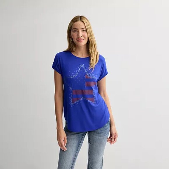 Apt. 9 Blue Star Tee with Red Stripes - Picture 1 of 6